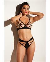 FETISH Dominant Open Cup Caged Bra w/Grommet Tape Strapping and Panty Black