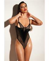 FETISH Frisky Fishnet and Vinyl Shelf Cup Peek A Boo Teddy Black