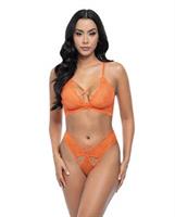 Amina Scallop Lace and Mesh Bralette w/Panty 2 pc Set - Dragon Fire Orange