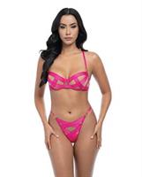 Raelynn Satin Strappy Underwire Bra w/G-String 2 pc Set - Pink Yarrow
