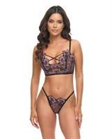 Adela Embroidered Boned Bustier w/G-String 2 pc Set - Black/Pink