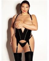 FETISH Open Cup Vinyl V-Wire Merrywidow w/G-String - Black