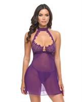 Kennedy Lace and Mesh Babydoll w/G-String 2 pc Set - Purple
