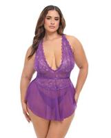 Harmony V-Plunge Lace and Mesh Babydoll