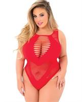 Pink Lipstick Low Blow Cut Out Bodysuit Red