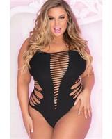 Pink Lipstick Slice and Dice Seamless Bodysuit Black