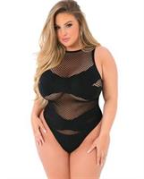 Pink Lipstick Criss Cross Fishnet Bodysuit Black