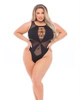 Pink Lipstick Highneck Bodysuit (Fits up to 3X) Black
