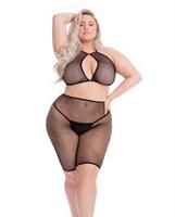 Pink Lipstick Sunset Glow Halter Bra and Bike Short Black
