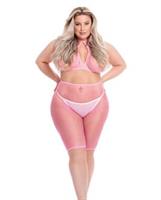 Pink Lipstick Sunset Glow Halter Bra and Bike Short Pink