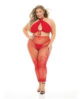 Pink Lipstick Gives You Hell Halter Bra, Pantyhose and G-String Red
