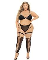 Pink Lipstick Want You Now Bra, Panty and Stockings Black