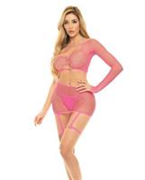 Pink Lipstick Right Thru Me Fishnet Top, Garter Skirt and G-String Neon Pink
