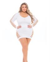 Pink Lipstick Bold Babe Long Sleeve Dress (Fits up to 3X) White