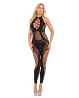 Pink Lipstick On Rails Footless Bodystocking Black