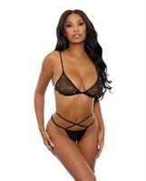 Sheer Mesh Pearl Bra and Strappy Pearl Panty Black
