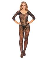 Fishnet and Patterned Open Crotch Bodystocking Black