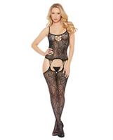Printed Cami Top w/Attached Thigh High Bodystocking Black