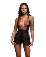 Midnight Rose Multicolor Floral Baby Doll - Black/Hot Pink