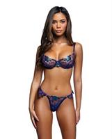 Electric Shimmer Metallic Two-Tone Floral Bra and Panty - Violet