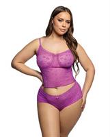 Lacy Lounger Floral Lace Camisole w/Matching Shorts - Fuchsia