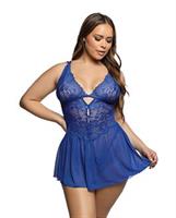 Enchanted Dream Lace and Mesh Baby Doll w/Chantilly Stretch Thong - Cobalt Blue