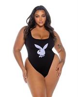 Playboy Scoop Neck Teddy w/Thong back and Bunny Logo - Black/Lavender