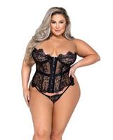 Fantasy Scalloped Eyelash Lace Bustier and Thong Black