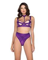 Bondage Stripe Demi Cup Underwire Bra and Panty Purple