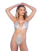Miami Crystal Mirrored Teddy w/Chain Tassel Detail Silver