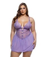 Paradise Dream Lace and Mesh Babydoll w/Thong - Lilac