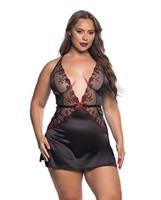 Blossom Beauty Embroidered Rose Lace Babydoll - Black/Red