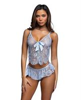 Lace Essentials Lace Camisole w/Ruffle Shorts 2 pc Set - Light Blue