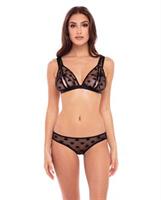 Rene Rofe Naughty Knickers Heart Mesh Peek a Boo Bra and Panties Black