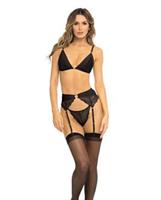 Rene Rofe Underneath It All Bra, Garter Belt and G-String Black