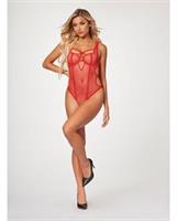 Fishnet Strappy High Cut Leg Teddy Red