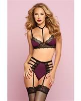Galloon Lace and Microfiber Bra w/Adjustable Straps and High Waisted Panty Wine