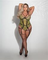 Print Mesh Teddy w/Garters Leopard Chartreuse