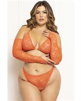 Floral Lace Halter Triangle Top w/Thong and Gauntlet Gloves