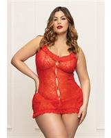 Lace Chemise w/Ruffle Trim and G-String - Red