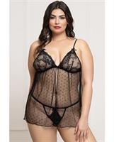 Lace and Dot Mesh Babydoll w/G-String