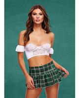Teacher's Pet Schooirl Bustier and Skirt Green/White