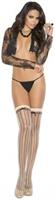 Pin striped thigh hi with satin bow.