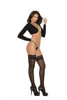 Sheer lace top thigh hi with floral appliqué