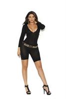 Long sleece opaue romper with deep V front.