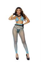 Diamond net string bra top and matching leggings.