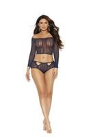 Crochet off the shoulder long sleeve cami top and matching booty shorts.