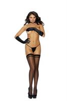 Sheer thigh high with striped top and back seam.