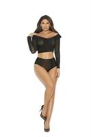 Off the shoulder long sleeve mesh top with collar