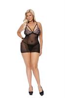 Mesh and two toned scalloped lace babydoll